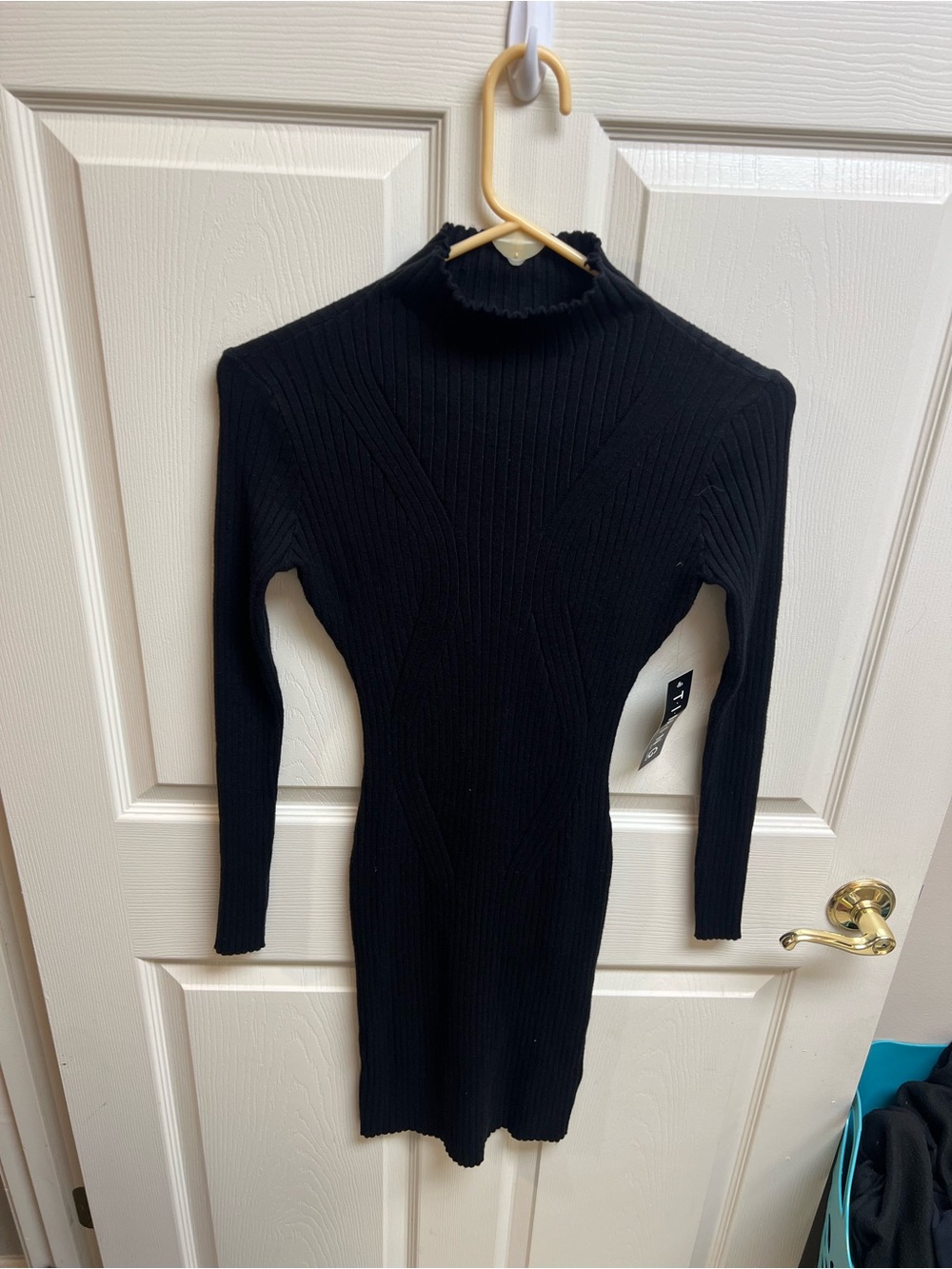 NWT Timing Brand Black Ribbed Mock Neck Bodycon Dress - Women Size Small